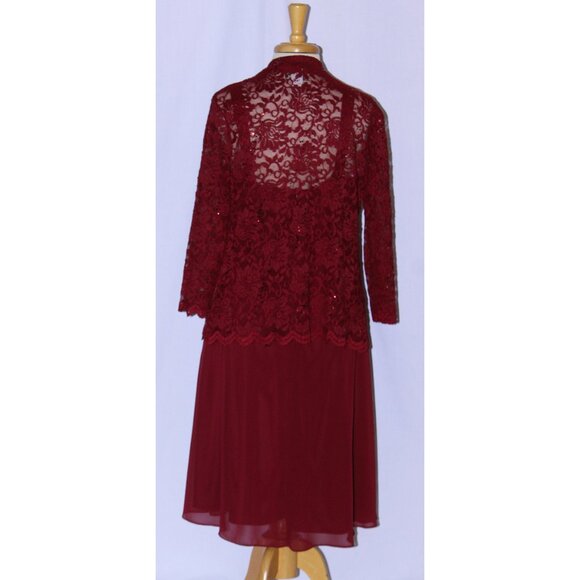 NWOT Fanny #1820 Short Lace and Chiffon Mothers Formal Dress-Size XL-BURGUNDY - Picture 3 of 8